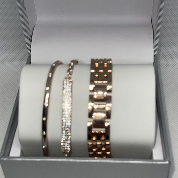 Gold Tone Crystal Watch Bracelet (3 Piece Set) Stunning Chic Intricate Style NEW - Picture 9 of 16